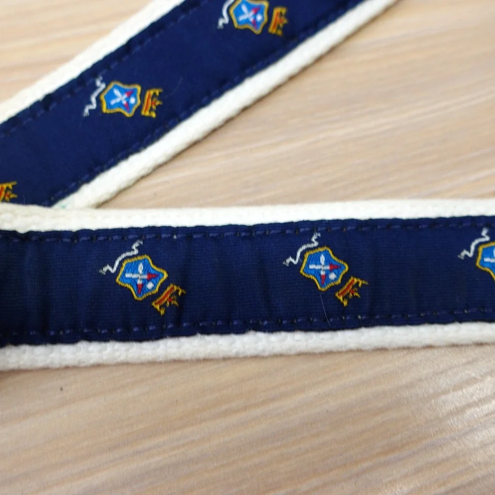 Vintage Polo Ralph Lauren Belt 36 M Navy White Canvas Crest Logo USA Made Preppy
